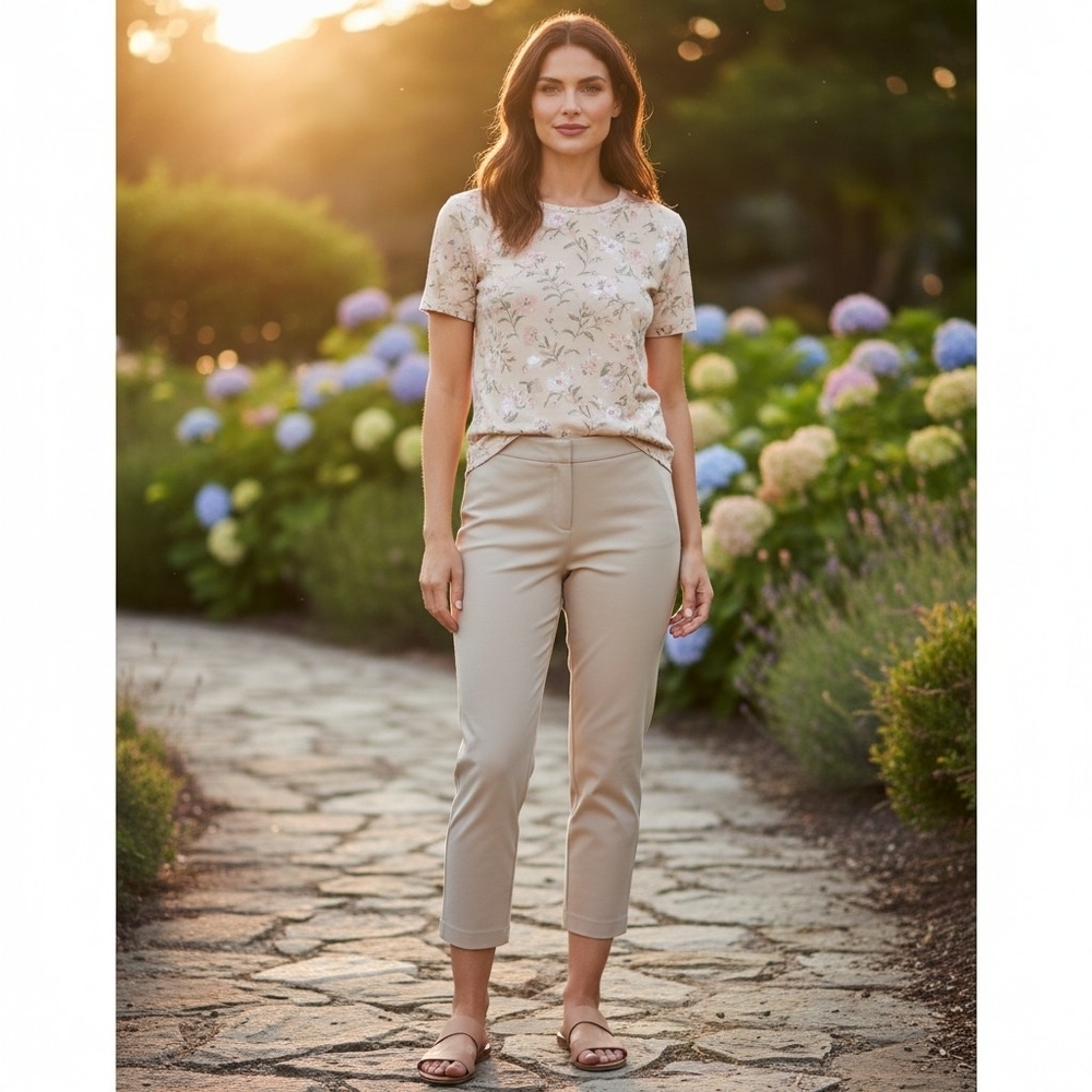 Chico's Light Beige Flat Front Stretch Ankle Pants - Picture 4 of 8
